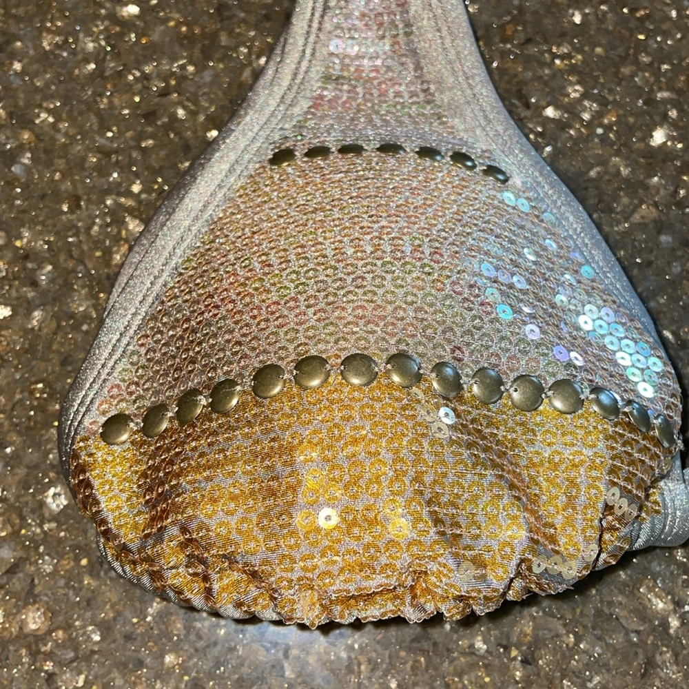 Vix Sequin Embellished Bikini in Tan and Gold Size 8 - Picture 5 of 8